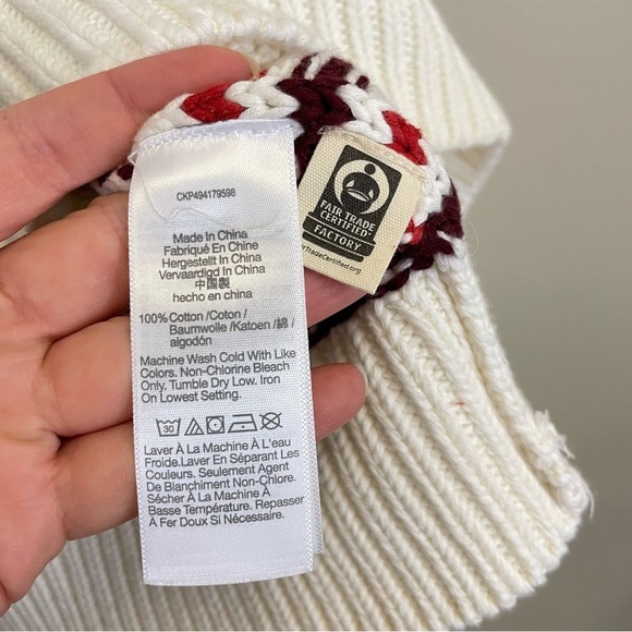 NWT Madewell Cream Striped Ribbed Cotton Chunky Turtleneck Sweater Size L - Picture 8 of 10